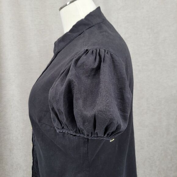 Liz Claiborne Linen Button-Up Blouse with Puff Sleeves Pleated Front Plus Size - Picture 4 of 12